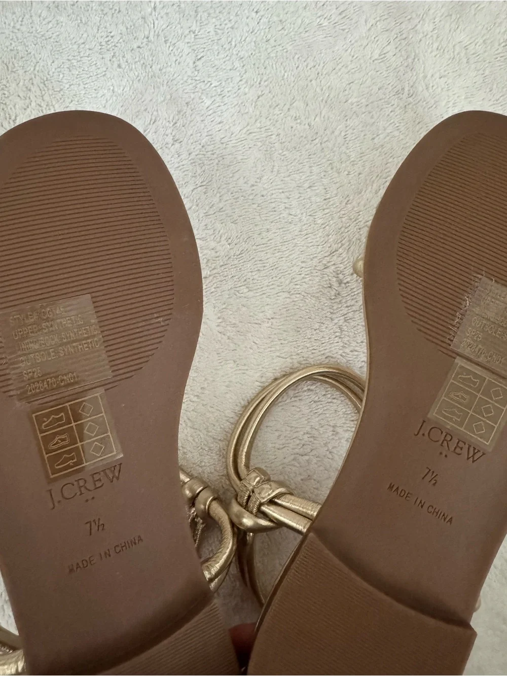 JCrew Metallic Gold Knotted Ankle Strappy Flat Sandals Women's 7.5 never worn